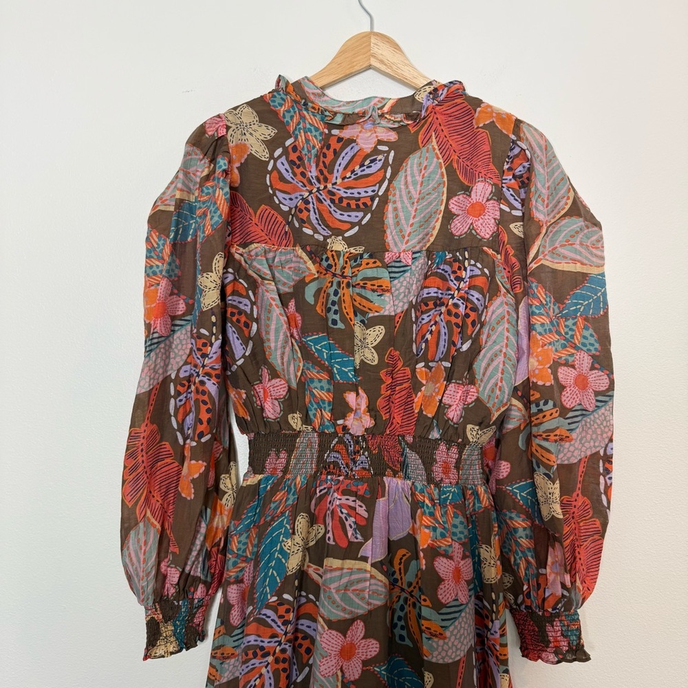 New FATE Spring Floral Tropical Vibrant Flowy Maxi Dress Puff Long Sleeve small - Picture 12 of 15